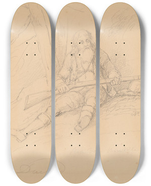Triptych art skateboard deck of Asher Brown Durand Rip Van Winkle by Asher Brown Durand (1796-1886)