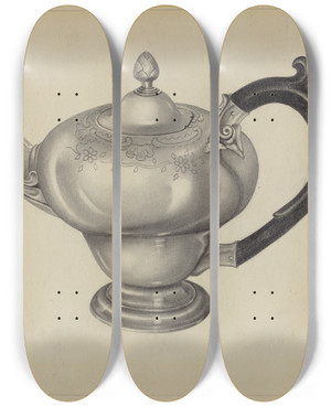 Triptych art skateboard deck of Aaron Fastovsky Silver Teapot_2 by Aaron Fastovsky