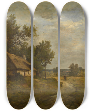 Triptych art skateboard deck of Leon Richet Landscape by Leon Richet (1847-1902)