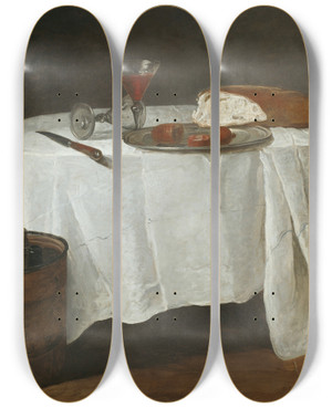 Triptych art skateboard deck of Jean Simon Chardin The White Tablecloth by Jean Simeon Chardin (1699-1779)