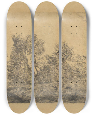 Triptych art skateboard deck of James Ensor Windstoot In Het Geboomte_2 by James Ensor (1860-1949)