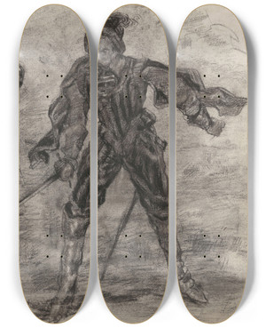 Triptych art skateboard deck of James Ensor Don Quixote_12 by James Ensor (1860-1949)