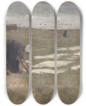 Triptych art skateboard deck of Max Liebermann Bleiche Auf Den Dnen Bei Katwijk by Max Liebermann (1847-1935)