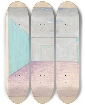Triptych art skateboard deck of Winold Reiss Interior Design Drawings For Unidentified Rooms Sketch For Unidentified Room With Silver Wall And Ceiling by Winold Reiss (1886-1953)