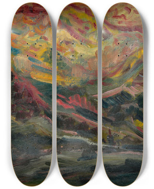 Triptych art skateboard deck of Arnold Peter Weiszkubnan Sunset In The Mountains_2 by Arnold Peter Weisz-Kubnan (1898-1944)