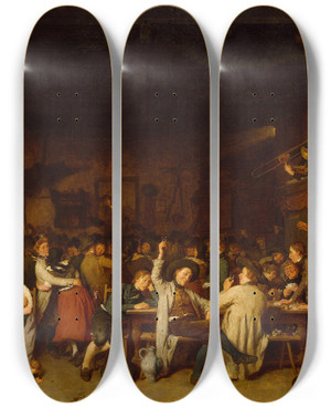 Triptych art skateboard deck of August Jernberg Westphalian Peasants Revels by August Jernberg (1826-1896)