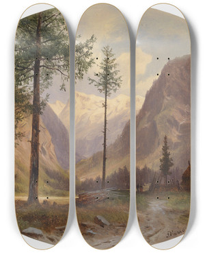 Triptych art skateboard deck of Johann Giovanni Varrone Anlaufthal by Johann Giovanni Varrone (1832-1910)