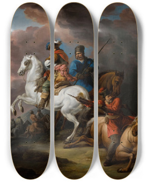 Triptych art skateboard deck of Jan Bogumi Plersch Battle Scene by Jan Bogumil Plersch (1732-1817)