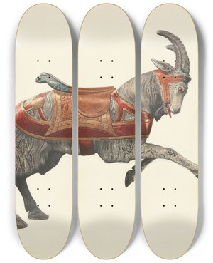 Triptych art skateboard deck of Donald Donovan Carousel Goat by Donald Donovan