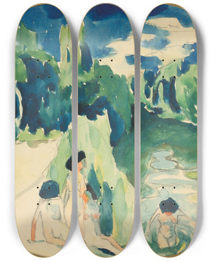 Triptych art skateboard deck of Aristarkh Vasilevich Lentulov Bathers On The Sura by Aristarkh Vasilevich Lentulov (1882-1943)