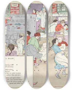 Triptych art skateboard deck of Ethel Mars Musics Might by Ethel Mars (1876-1959)