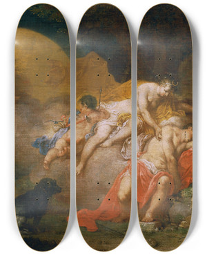 Triptych art skateboard deck of Januarius Zick Luna Und Endymion by Januarius Zick (1730-1797)
