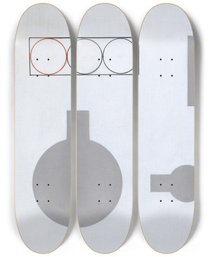 Triptych art skateboard deck of Sophie Taeuberarp Composition With Rectangles And Circles by Sophie Taeuber-Arp (1889-1943)