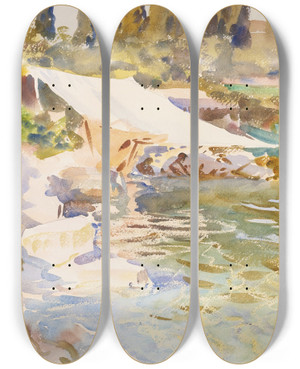 Triptych art skateboard deck of John Singer Sargent Lake Garda by John Singer Sargent (1856-1925)