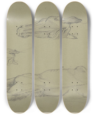 Triptych art skateboard deck of Jakob Becker Studienblatt Sterbendes Pferd by Jakob Becker (1810-1872)