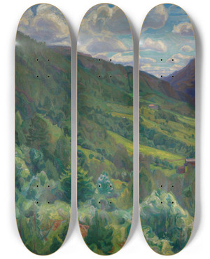 Triptych art skateboard deck of Thorvald Erichsen From Kviteseid In Telemark by Thorvald Erichsen (1868-1939)