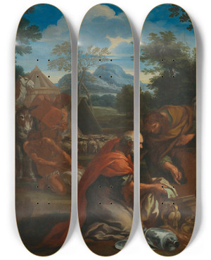 Triptych art skateboard deck of Ciro Ferri Laban Searching For The Idols by Ciro Ferri (1634-1689)