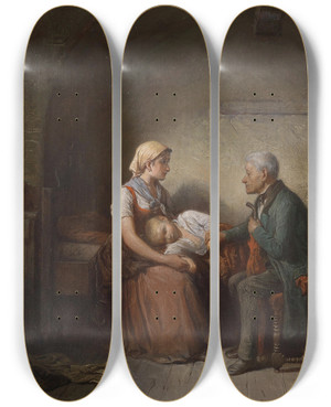 Triptych art skateboard deck of Friedrich Friedlnder Der Doktor by Friedrich Friedlander (1825-1901)
