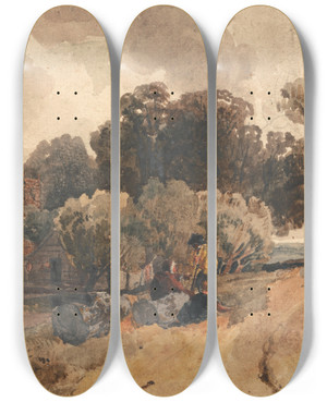 Triptych art skateboard deck of Peter Dewint By The Wayside by Peter Dewint (1784-1849)