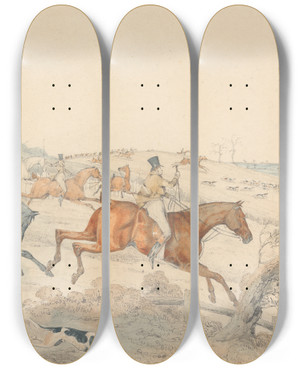 Triptych art skateboard deck of George Alken Full Cry by George Alken