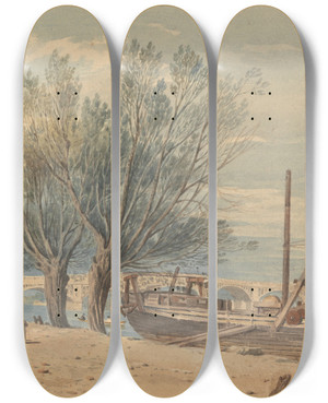 Triptych art skateboard deck of John Varley Vauxhall Bridge by John Varley (1778-1842)