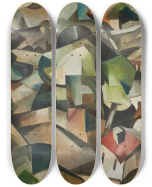 Triptych art skateboard deck of Albert Gleizes Paysage Meudon by Albert Gleizes (1881-1953)