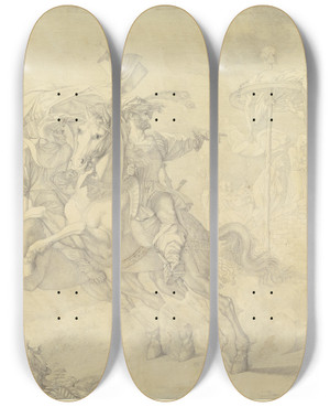 Triptych art skateboard deck of Peter Von Cornelius Die Erscheinung Am Rabenstein_2 by Peter Von Cornelius (1784-1867)