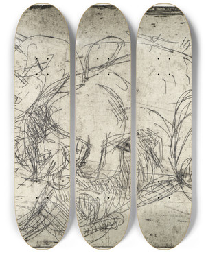 Triptych art skateboard deck of Ernst Ludwig Kirchner Sugende Katze by Ernst Ludwig Kirchner (1880-1938)