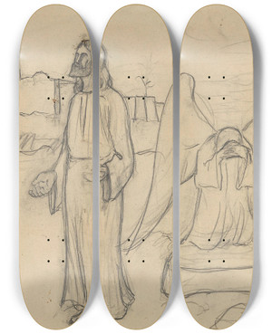 Triptych art skateboard deck of Gustav Wentzel Religious Scene by Gustav Wentzel (1859-1927)