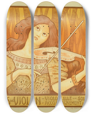 Triptych art skateboard deck of Paul Berthon Leons De Violon by Paul Berthon (1872-1909)