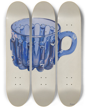 Triptych art skateboard deck of Robert Stewart Cobalt Blue Cup by Robert Stewart (20-)