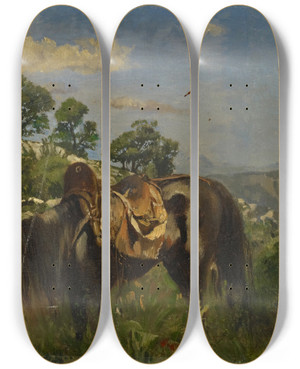 Triptych art skateboard deck of Frank Buchser Rider In High Grass by Frank Buchser (1828-1890)