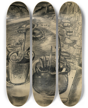 Triptych art skateboard deck of Frances Hodgkins Still Life In Landscape Bodinnick Cornwall by Frances Hodgkins (1869-1947)