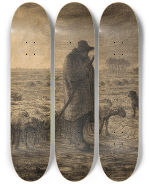 Triptych art skateboard deck of Jeanfranois Millet Shepherd Returning With His Flock by Jean-Franois Millet (1814-1875)