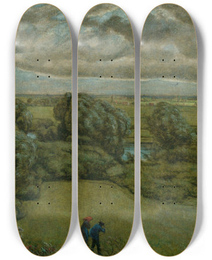Triptych art skateboard deck of Hans Thoma Landscape In A Storm by Hans Thoma (1839-1924)