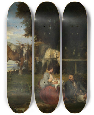 Triptych art skateboard deck of Hans Von Mares Rast Am Waldesrand by Hans Von Marees (1837-1887)