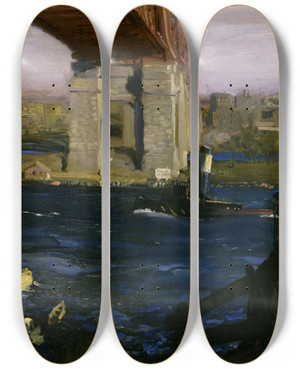 Triptych art skateboard deck of George Wesley Bellows Bridge Blackwells Island by George Wesley Bellows (1882-1925)