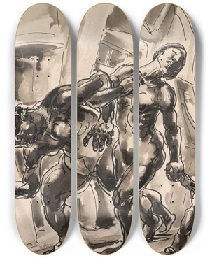 Triptych art skateboard deck of Alfred Ost The Drunk by Alfred Ost (1884-1945)