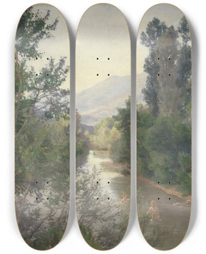 Triptych art skateboard deck of Joakim Skovgaard Efterrsdag Ved Lirifloden by Joakim Skovgaard (1856-1933)