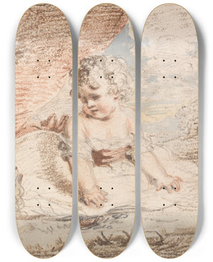 Triptych art skateboard deck of John Hoppner Young Child With Lapdog by John Hoppner (1758-1810)