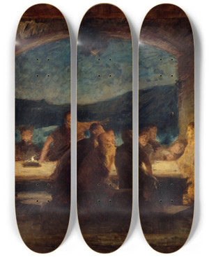Triptych art skateboard deck of Alexandre Falguire La Cne by Alexandre Falguiere (1831-1900)