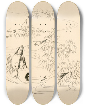 Triptych art skateboard deck of Flix Bracquemond Petites Mouettes Dans Leau by Felix Bracquemond (1833-1914)