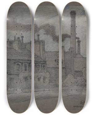 Triptych art skateboard deck of Ferdinand Boberg Logement Dartiste Aux Gobelins_2 by Ferdinand Boberg (1860-1946)