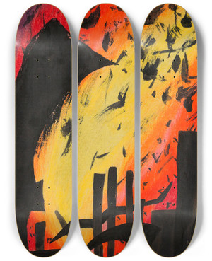 Triptych art skateboard deck of Karl Wiener Katastrophe by Karl Wiener (1901-1949)