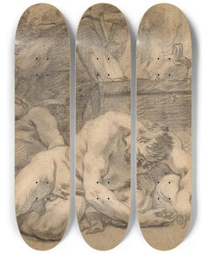 Triptych art skateboard deck of Charles Le Brun Night by Charles Le Brun (1619-1690)
