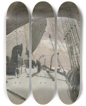 Triptych art skateboard deck of John Singer Sargent Deck Of Ship In Moonlight by John Singer Sargent (1856-1925)