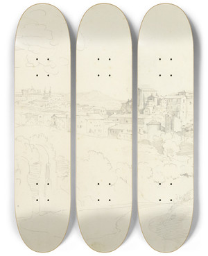 Triptych art skateboard deck of Ernst Fries Rom Lateran Und Ss Quattro Coronati by Ernst Fries (1801-1833)