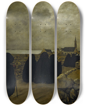 Triptych art skateboard deck of Charles Cottet Messe Basse En Hiver Bretagne by Charles Cottet (1863-1925)