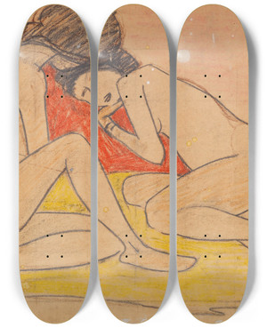 Triptych art skateboard deck of Otto Mueller Zwei Mdchen by Otto Mueller (1874-1930)
