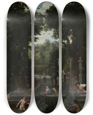 Triptych art skateboard deck of Sebastian Vrancx Bathers by Sebastian Vrancx (1573-1647)